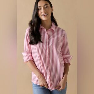Francesca's Collections Pink and White Striped Button Down